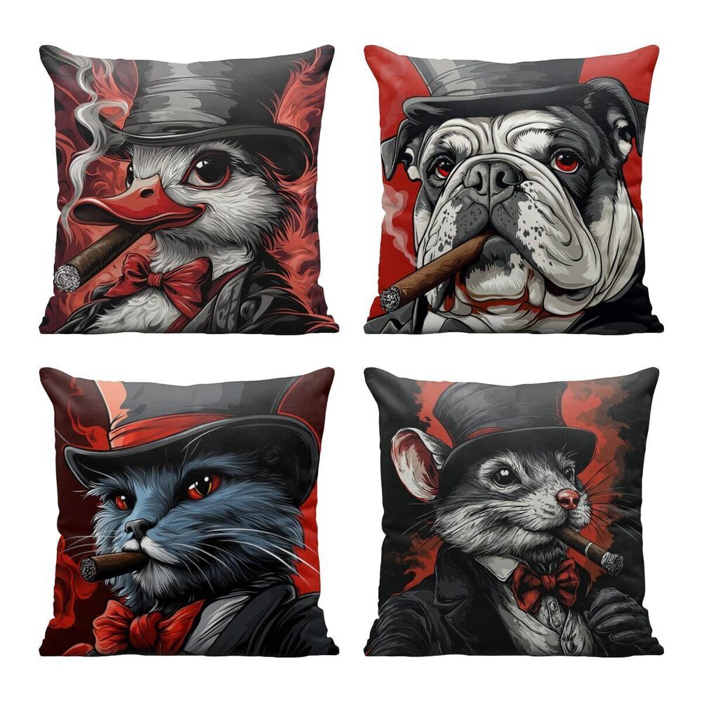 2493 Urban Animals Pillow Covers 18x18 Inch Set of 4 Streetwear Cartoon